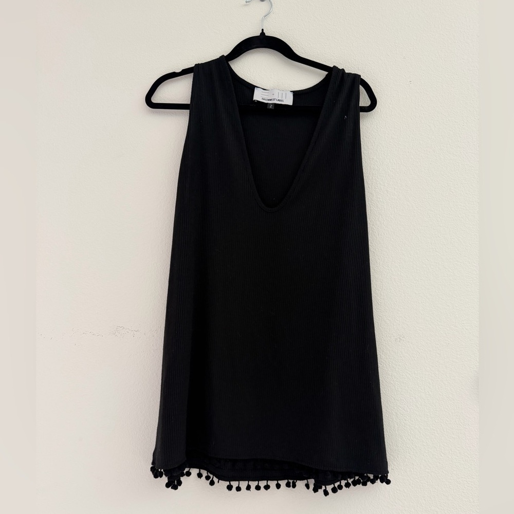 Elegant Black Sleeveless dress with Pom-Pom Detail